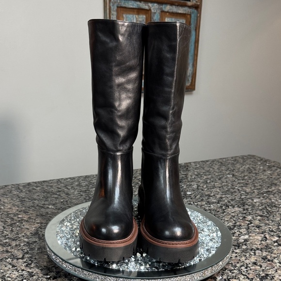 Arezzo leather Bailey mid tractor Black Boots with lug sole NWT 8 - Picture 5 of 13